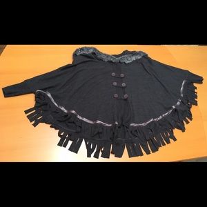 Dark Gray Sweater Cape with Sleeves