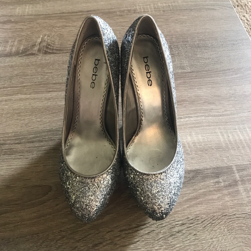 Bebe  silver glitter wedges