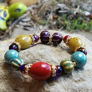 Multi-Colored Ceramic Glass Bracelet
