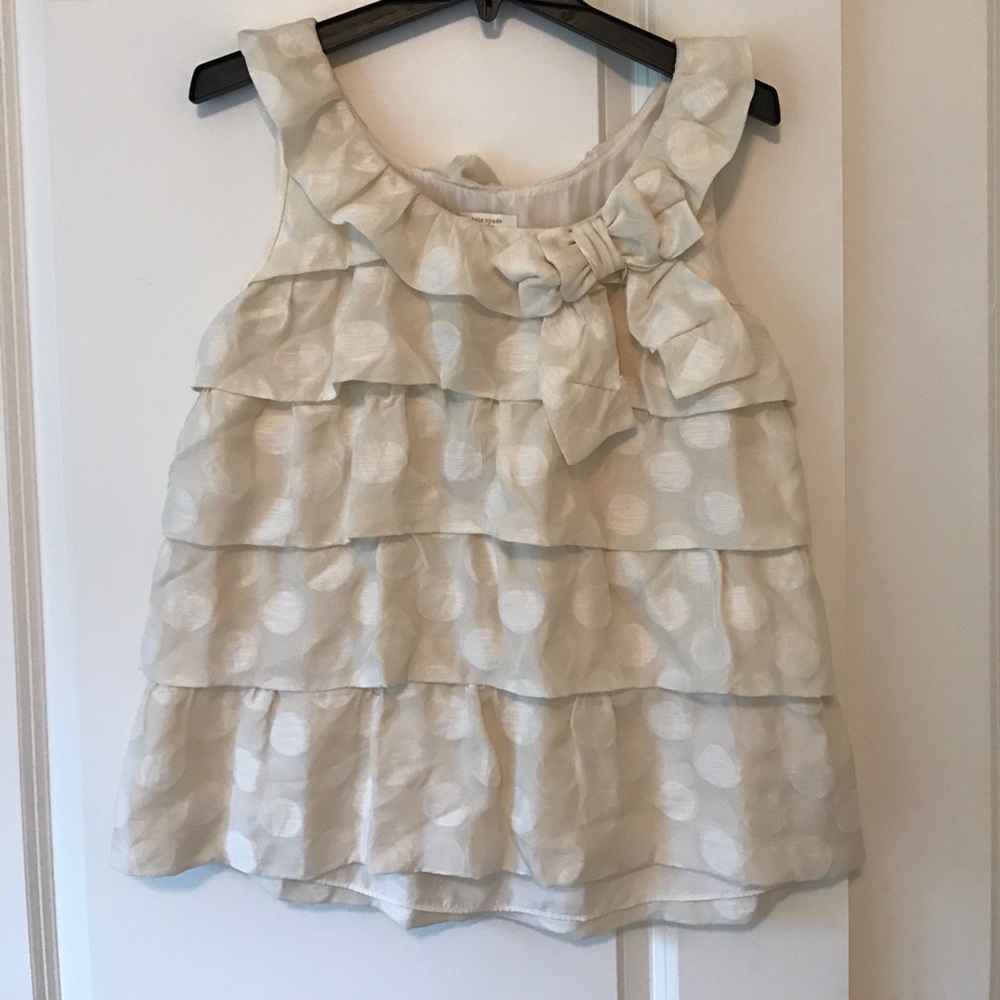 Cream Polka Dot Ruffle Tank Top w/ Bow