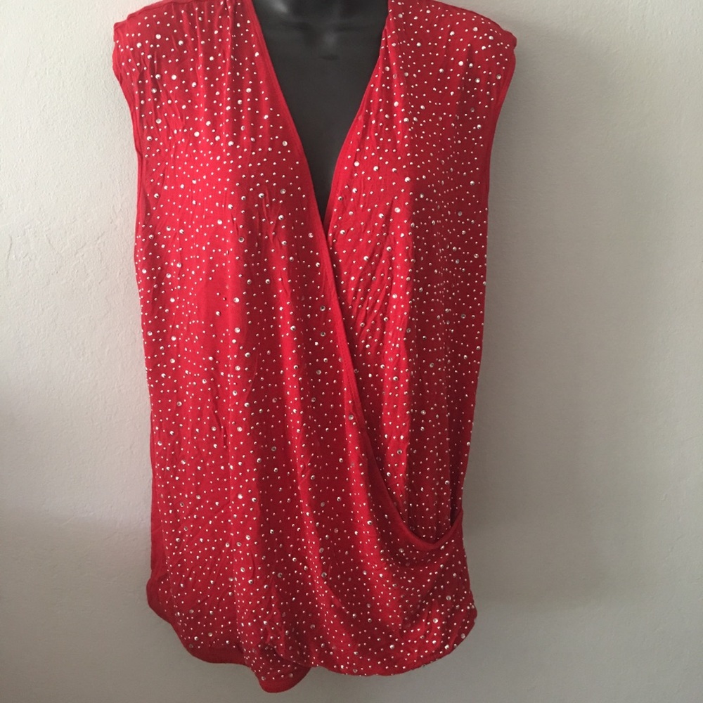 INC Stud & Rhinestone Sleeveless Top Size Large