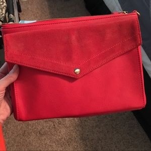 Street Level Red leather + suede cross body purse