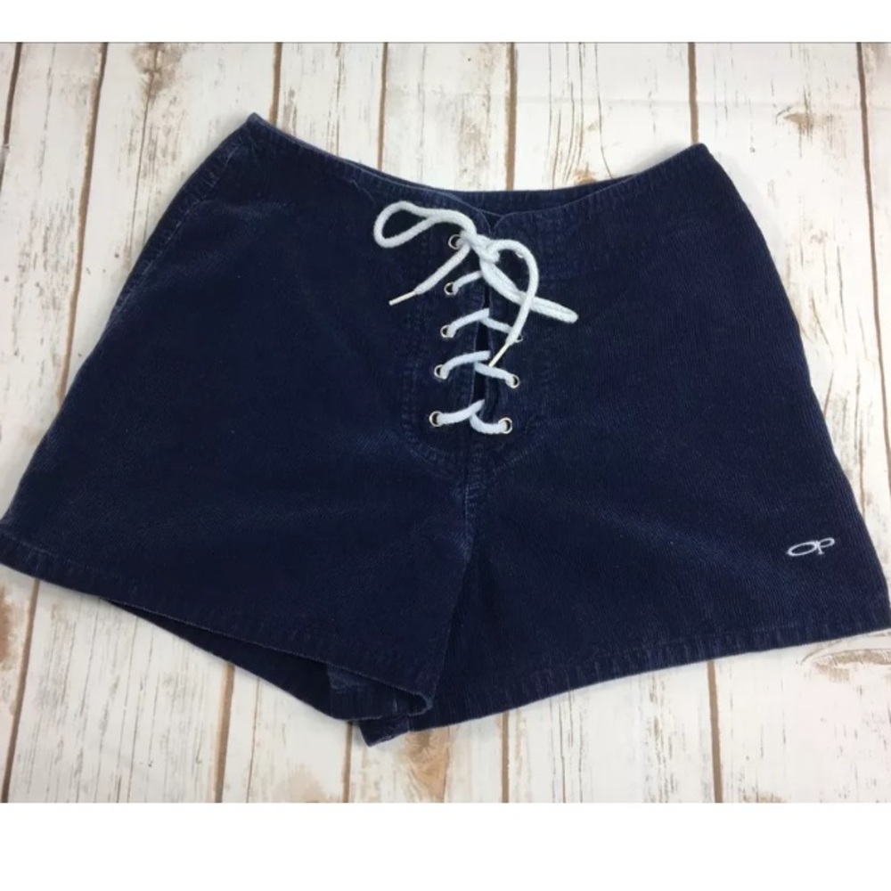 80s 90s Op Lace up Corduroy shorts 26" waist blue