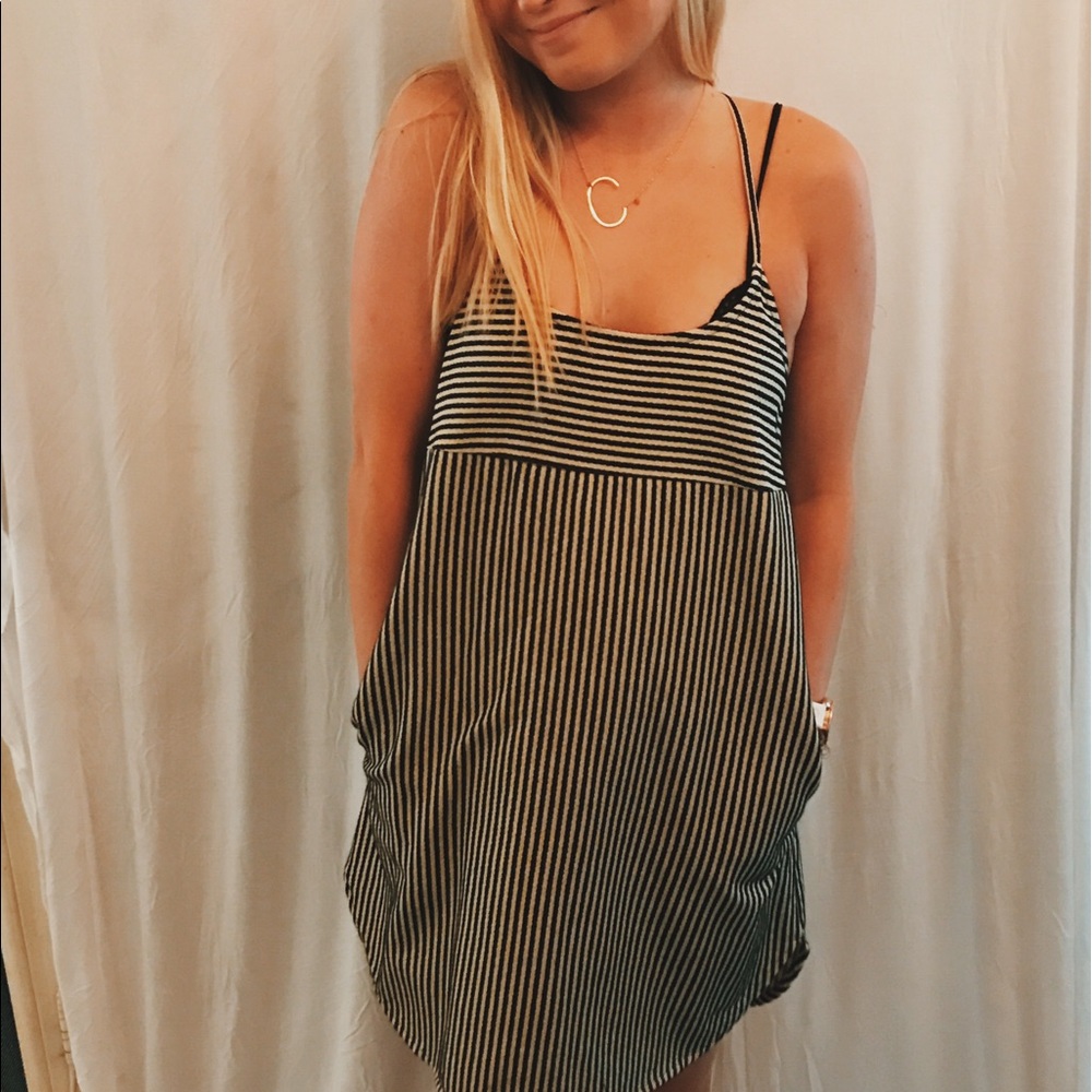 Madwell cream and black striped tank shift dress