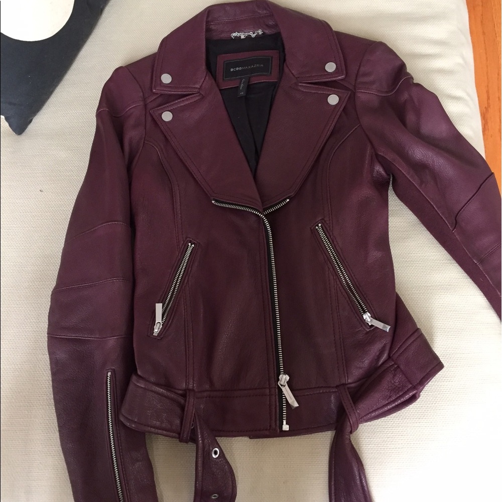 bcbg maxazria burgundy Miley leather moto jacket