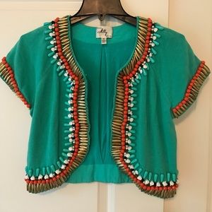 Turquoise Molly Shrug with Orange/Gold Beading