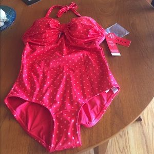 Spanx Red Polka Dot shaping one piece suit.