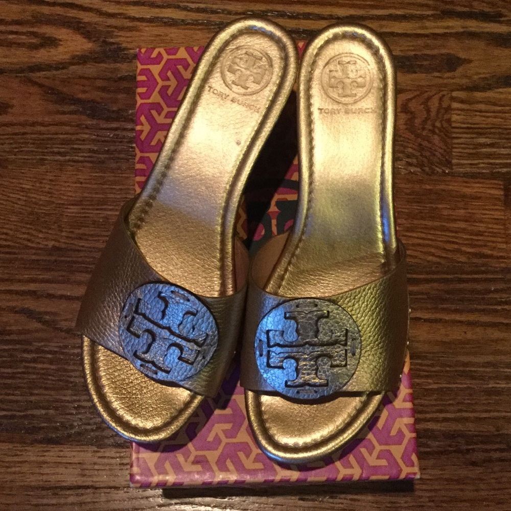 Tory Burch Gold Leather Wedges