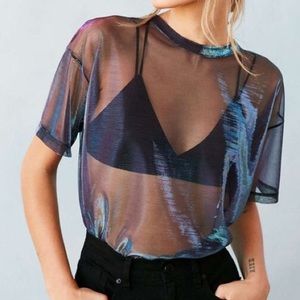 Silence + Noise Iridescent Shimmer Mesh Tee