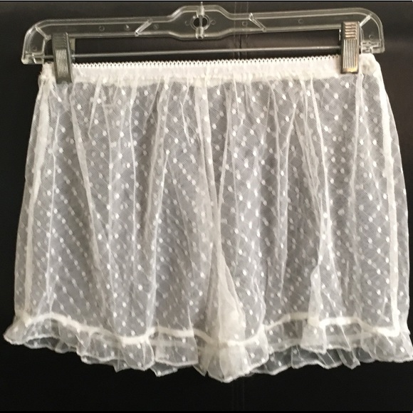 White MESH Dot Ruffle Coverup SHORTS Lace NEW - Picture 4 of 4