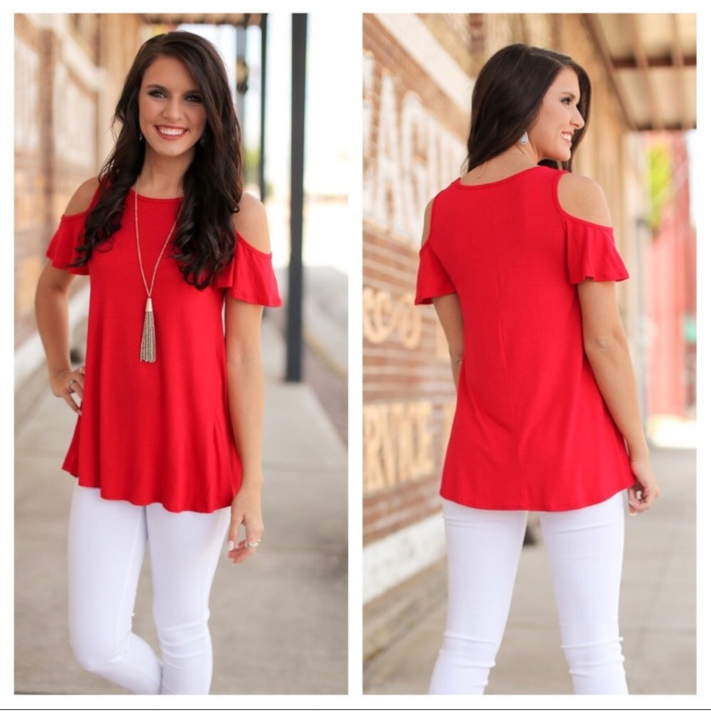 LAST ONE! (M) Red Cold Shoulder Tunic - Picture 2 of 3