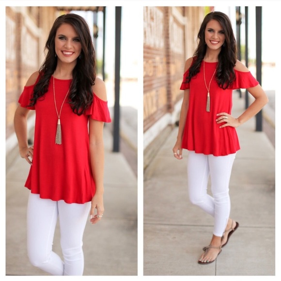 Infinity Raine Tops - LAST ONE! (M) Red Cold Shoulder Tunic