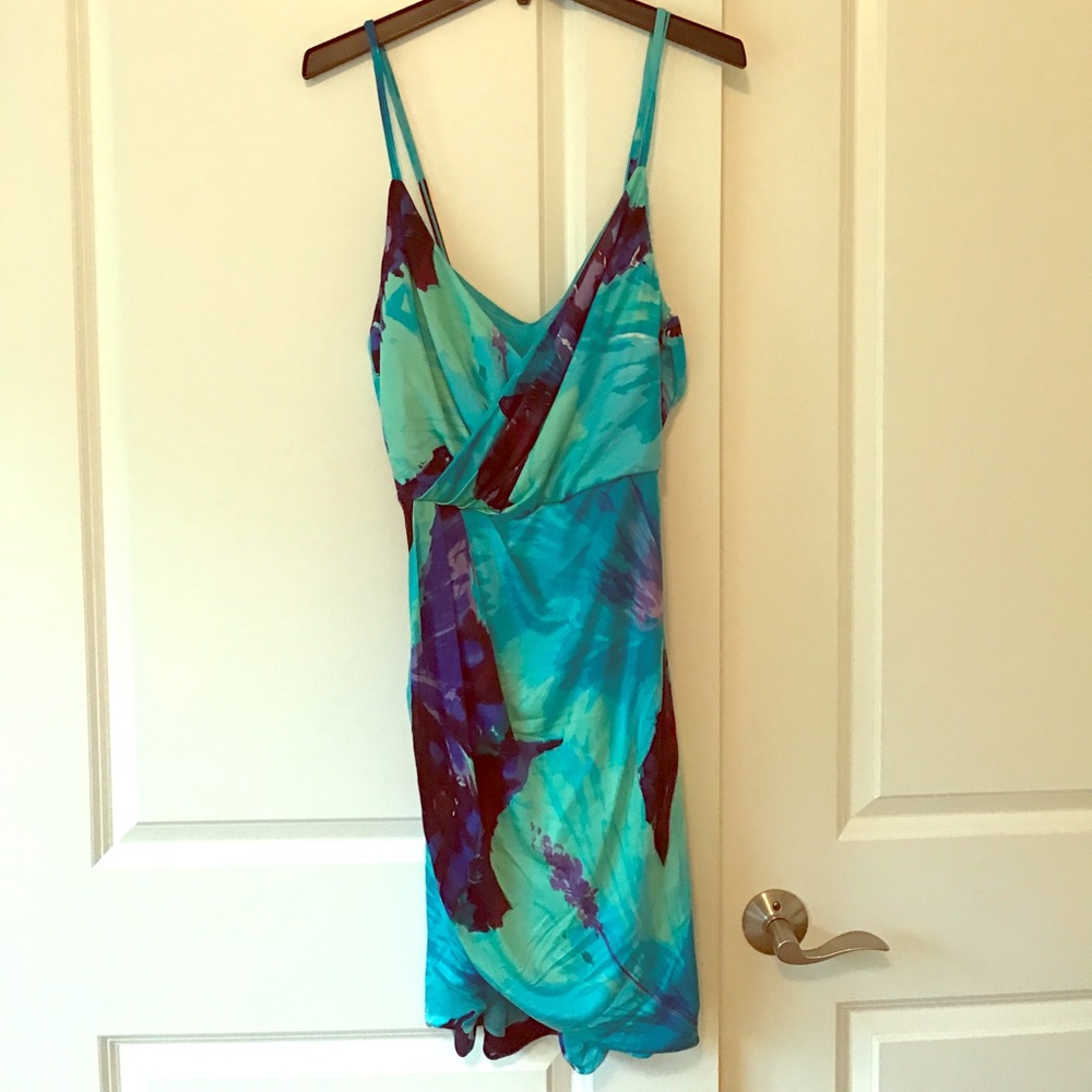 Green, Blue & Purple Floral Print Dress