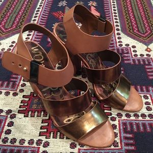 SAM EDELMAN • Gold & Brown Leather Heels • Sz 8.5