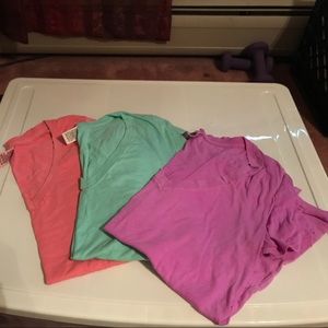 3 colorful (pink, purple, teal) cotton v-necks!