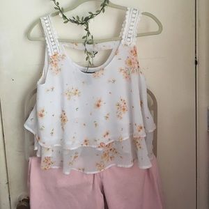 Sheer floral blouse with lace straps