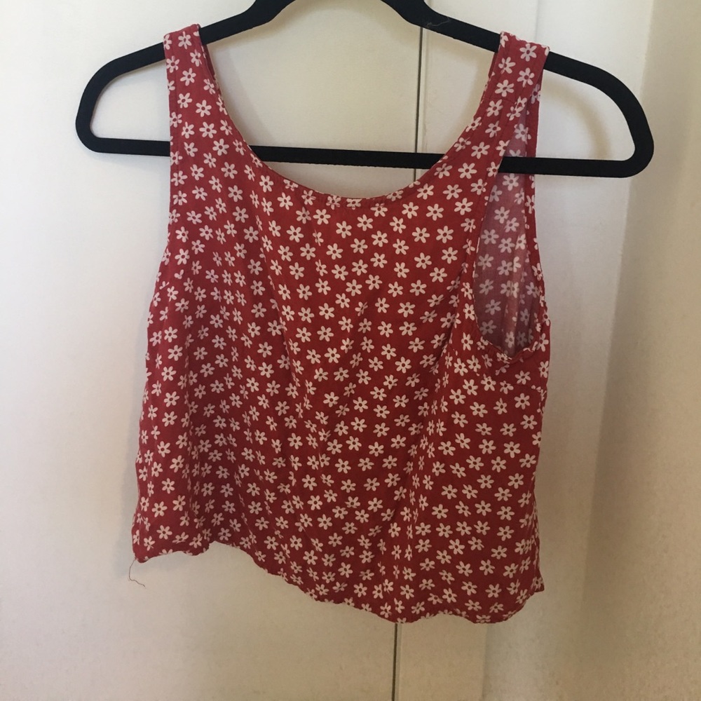 Open Back Red and White Flowered Brandy Top