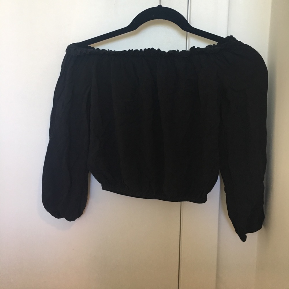 Black Off the Shoulder 3/4 sleeve Crop Top