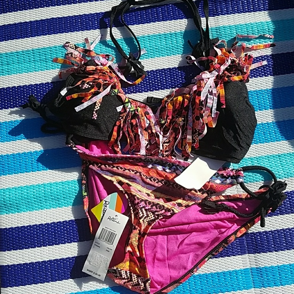 Fringed tribal print bikini