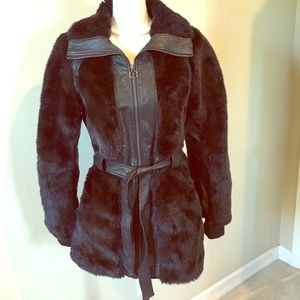 Leather and faux fur coat