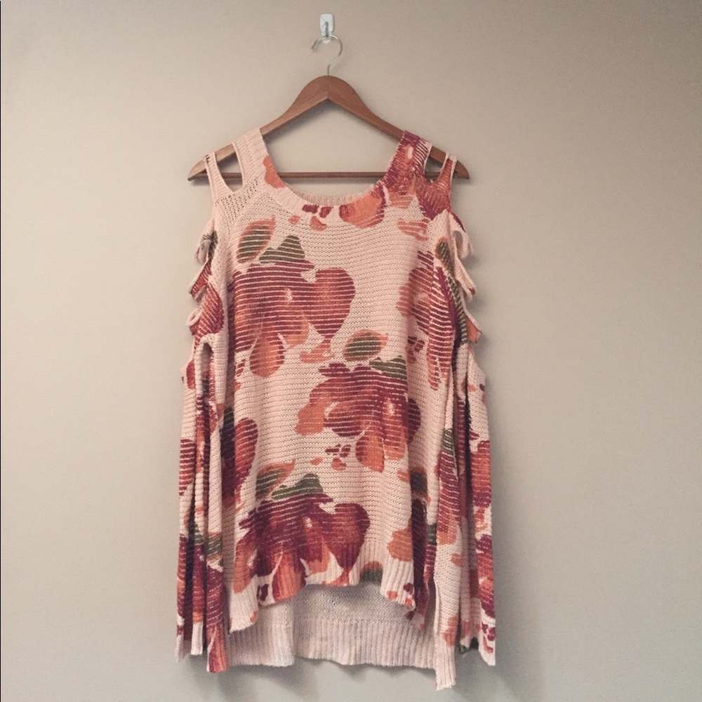Long Sleeve Floral Print Cold Shoulder Sweater