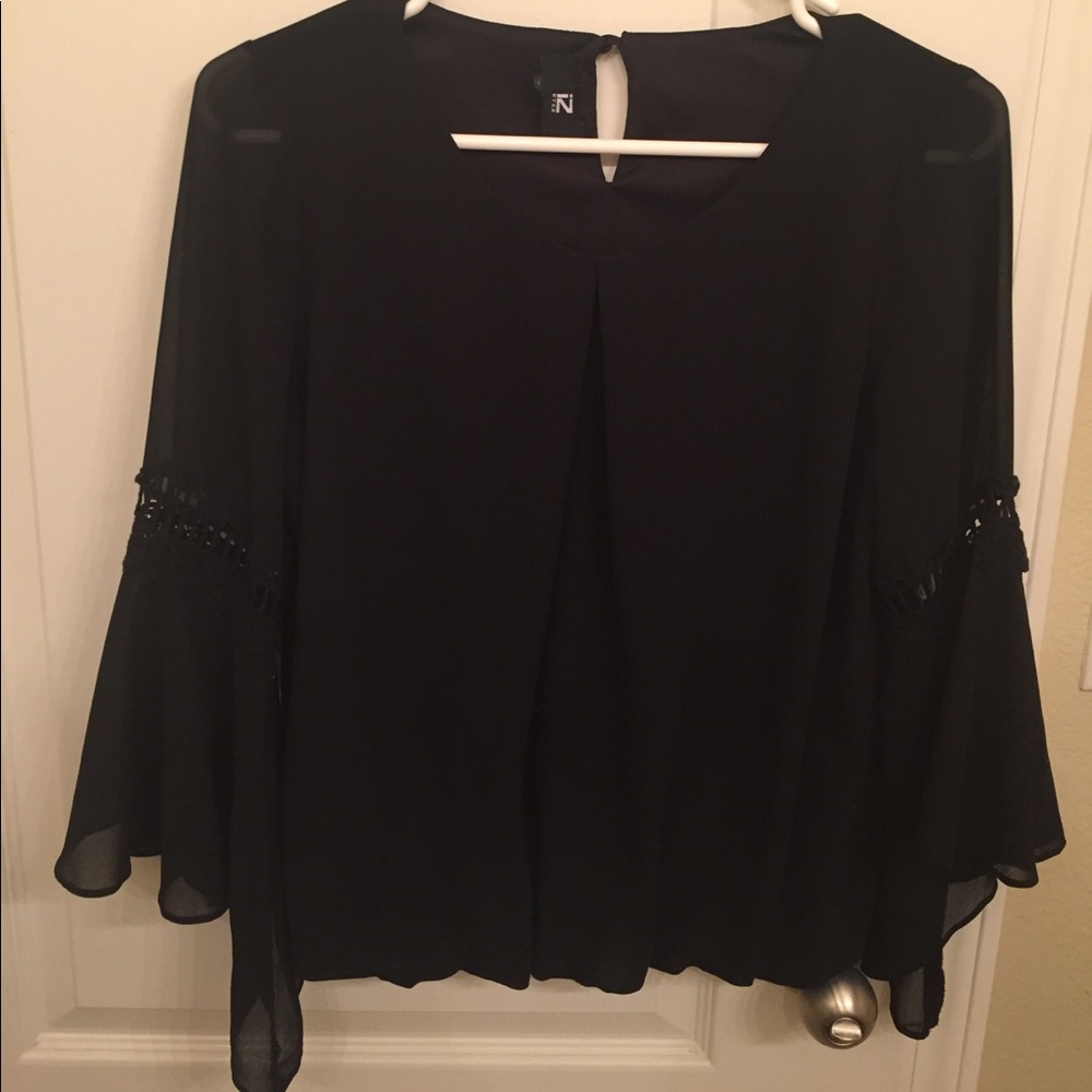 Black mesh belle sleeve cardigan