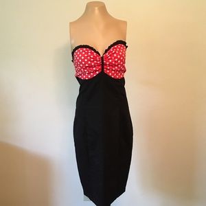 Black and red polka dot wiggle pinup dress