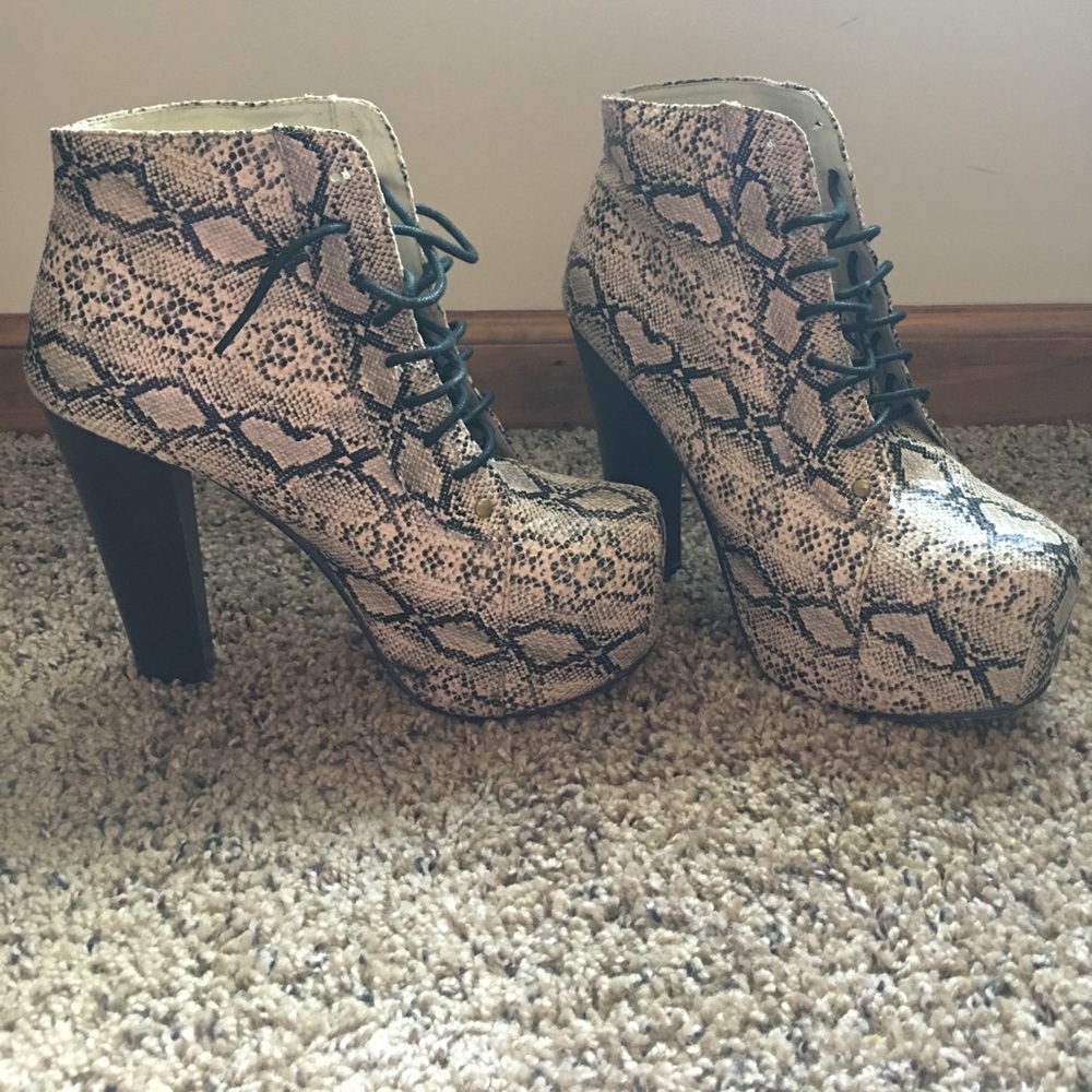 Snake skin platform booties