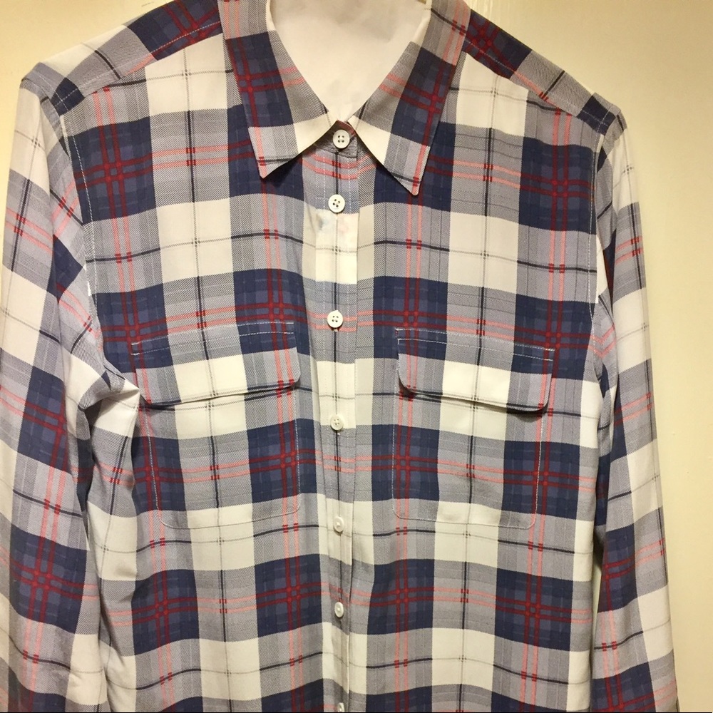 Equipment Silk Navy/Red Plaid Shirt