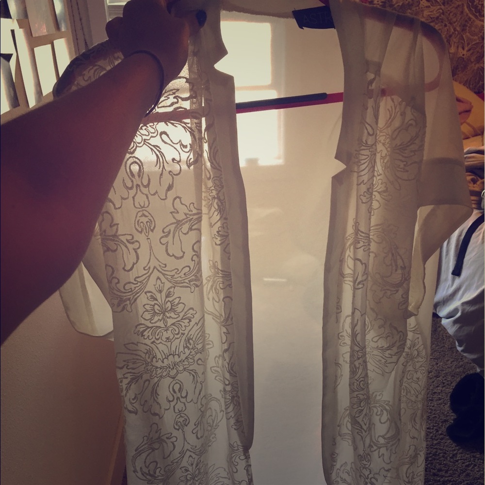 Sheer floral lace kimono full length