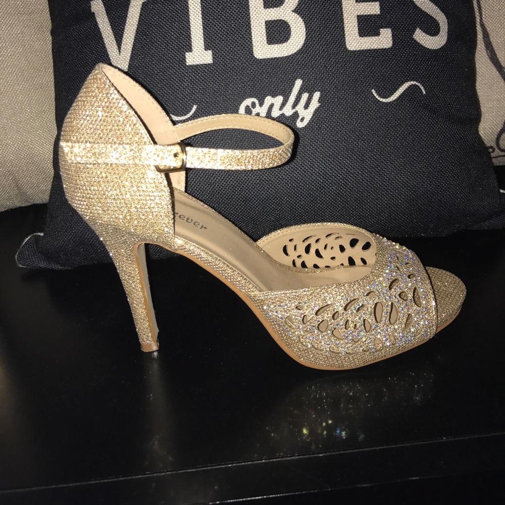gold open toe heels
