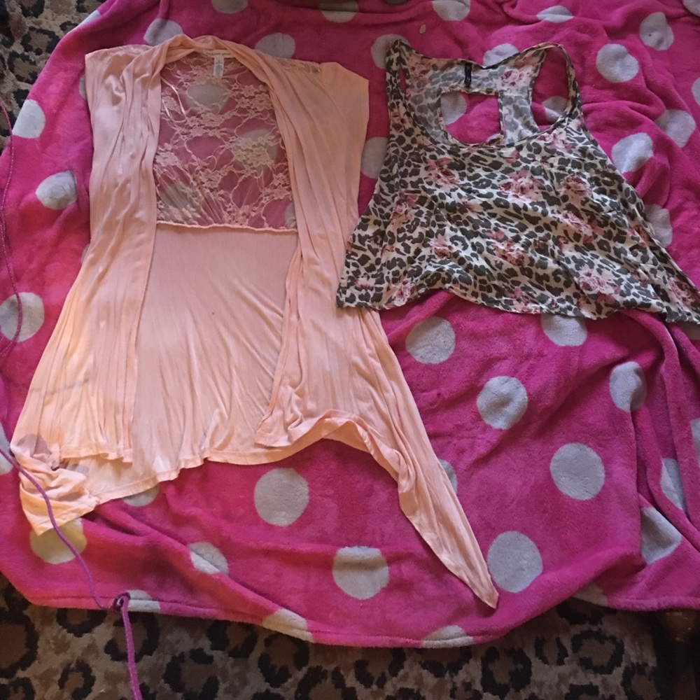 Blush cardigan pink flowered leopard crop top