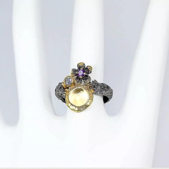 💜NATURAL CITRINE•AMETHYST➕TANZANITE•925K SS RING! - Picture 3 of 8