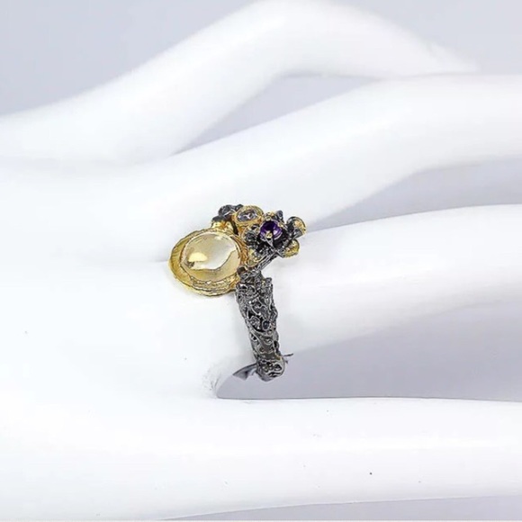 💜NATURAL CITRINE•AMETHYST➕TANZANITE•925K SS RING! - Picture 5 of 8