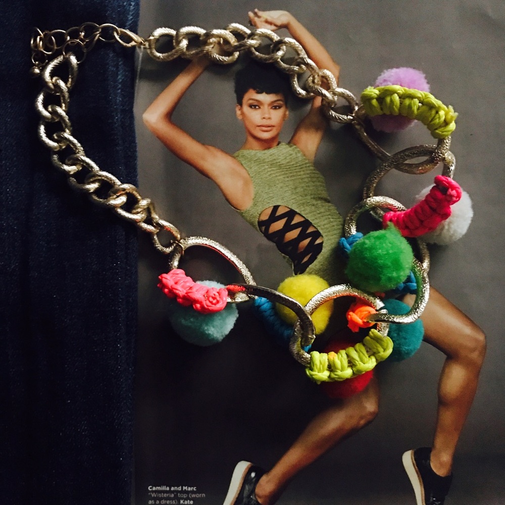 Gold Link• PomPom Statement Necklace