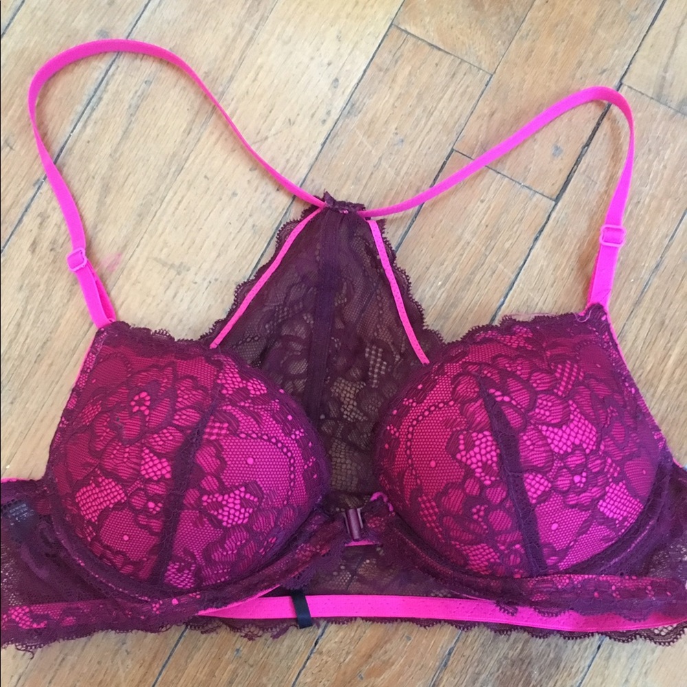 Cute fun pink/maroon lacy push up bra