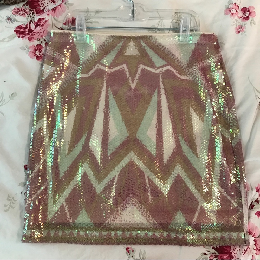 Sequined aztec mini skirt