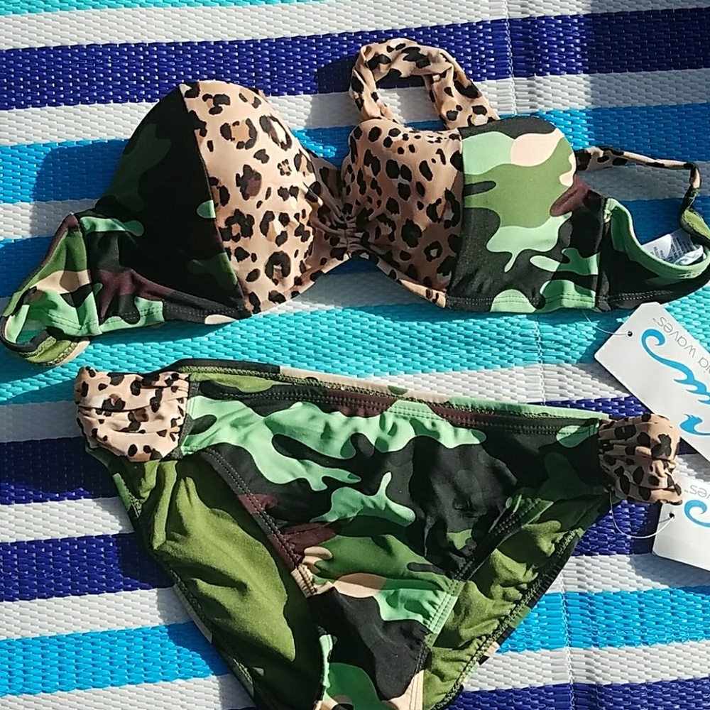 Camo and leopard print push up bikini