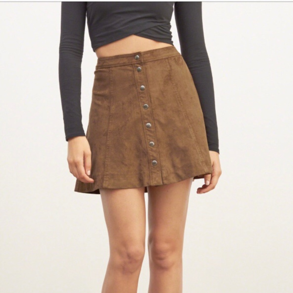 Faux suede button front skater skirt