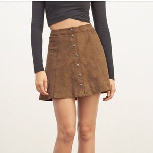 Faux suede button front skater skirt