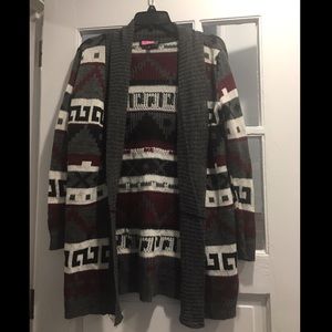 Aztec Print Long Cardigan