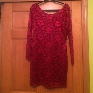 Red lace dress with long sleeves