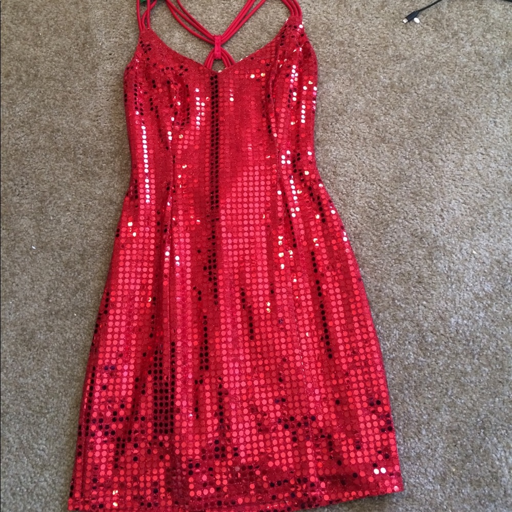 red sequenced dress