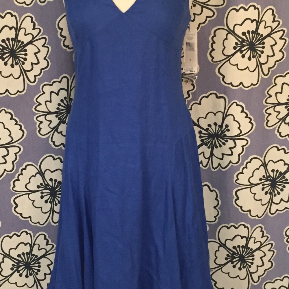 NWT Lauren Ralph Lauren Blue Halter Linen Dress - Picture 4 of 7