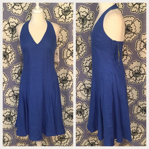NWT Lauren Ralph Lauren Blue Halter Linen Dress - Picture 2 of 7