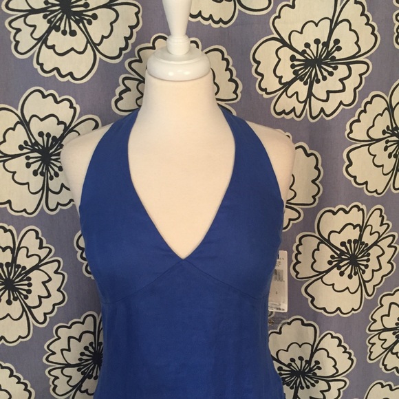 NWT Lauren Ralph Lauren Blue Halter Linen Dress - Picture 3 of 7