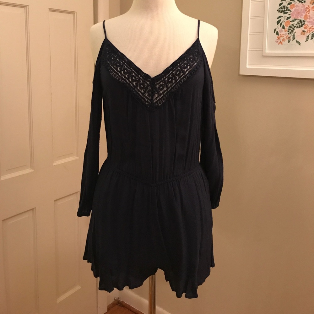 Urban Outfitters Navy Blue Open Shoulder Romper