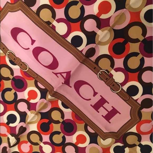 Coach Printed Square Scarf (pink, orange, brown) - Picture 2 of 5