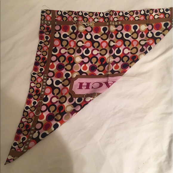 Coach Printed Square Scarf (pink, orange, brown) - Picture 3 of 5