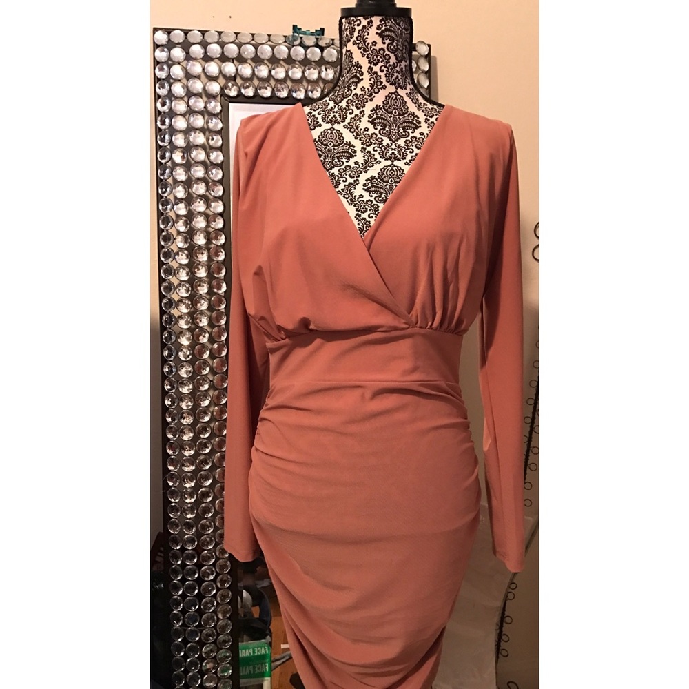 Beautiful body-con rose colored dress.